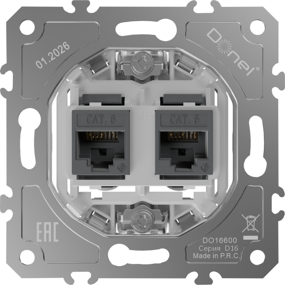 Donel D16  Механизм розетки RJ45 cat.6/ClassE-8/8 на 2 порта, DO16600