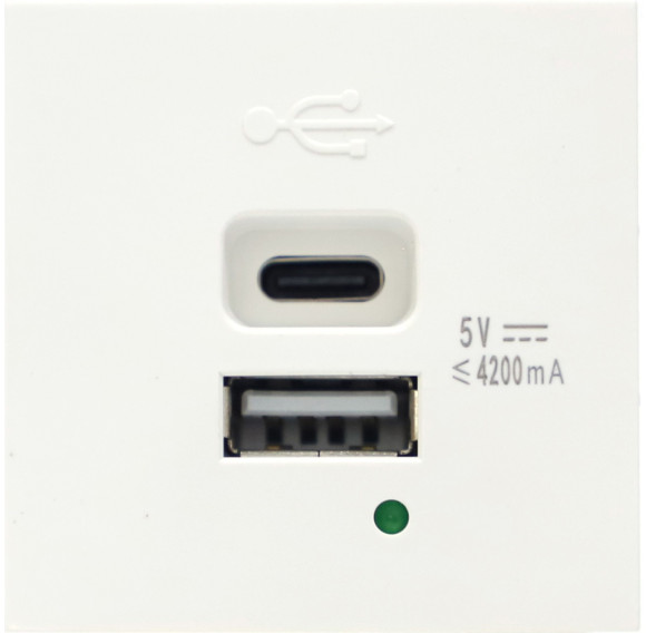 Donel USB зарядное устройство, 4.2A , Type A + C, 2 мод., бел. (45х45мм), DUSB4200WCF Donel USB зарядное устройство, 4.2A , Type A + C, 2 мод., бел. (45х45мм), DUSB4200WCF