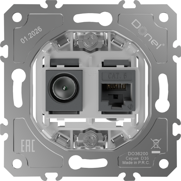 Donel D16  Механизм розетки RJ45 cat.6/ClassE-8 + TV простая 0-2400 МГц, DO36200