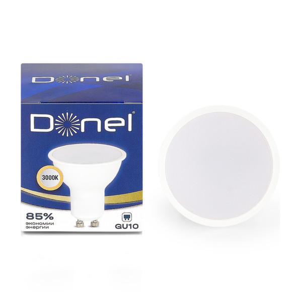 Donel, Светодиодная лампа 7Вт, MR16, 220В, GU10, 3000K, 525Лм, Ra>80, 110°, D50хH55мм, Серия: DN03, DN03002W7GU10