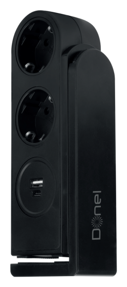 Donel Розеточный блок с клипсой 2х2К+З + 2 USB (А+С) PD 20Вт, цвет черный, длина кабеля: 1,5 м, DDSBC6ANC-2PSAN2UANC