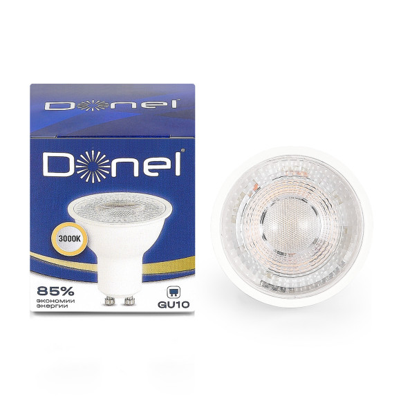 Donel, Светодиодная лампа 7Вт, MR16, 220В, GU10, 3000K, 560Лм, Ra>80, 60°, D50хH55мм, Dim Triac, Серия: DN03, DN03001W7GU10Dim Donel, Светодиодная лампа 7Вт, MR16, 220В, GU10, 3000K, 560Лм, Ra>80, 60°, D50хH55мм, Dim Triac, Серия: DN03, DN03001W7GU10Dim