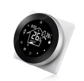Donel Термостат с датчиком пола, программируемый с Wi-Fi , 86*86 мм. 16 A, круглый , черное стекло/серебро, серия DTEF, DTEF12-WiFi