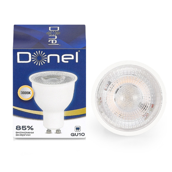 Donel, Светодиодная лампа 9Вт, MR16, 220В, GU10, 3000K, 675Лм, Ra>80, 60°, D50хH65мм, Серия: DN03, DN03003W9GU10 Donel, Светодиодная лампа 9Вт, MR16, 220В, GU10, 3000K, 675Лм, Ra>80, 60°, D50хH65мм, Серия: DN03, DN03003W9GU10