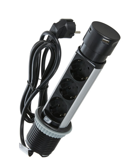 Donel Выдвижной розеточный блок 3х2K+З + 2 USB (A+C) PD 20Вт, цвет: черный, длина кабеля: 2 м, DDSBC6ANV-3PSAN2UANC