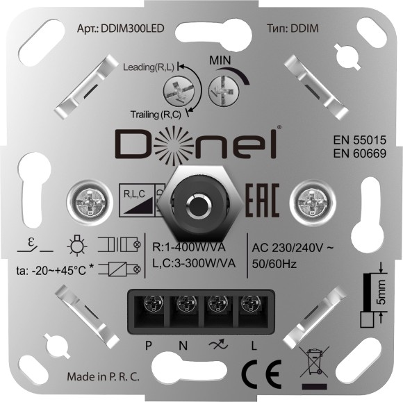 Donel Светорегулятор поворотный, LED,300 Вт., с доп. входом, серия DDIM, DDIM300LED