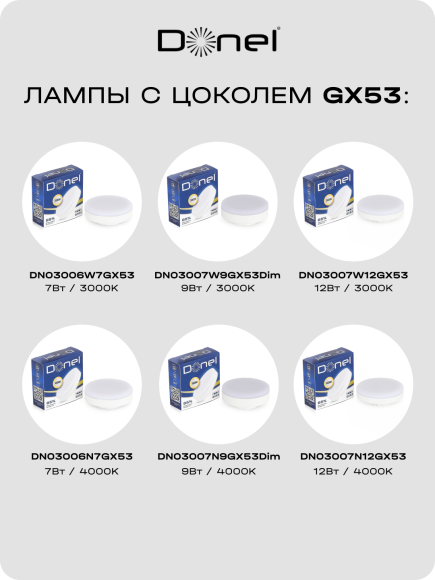 Donel, св-к накладной, цвет БЕЛЫЙ, D83xH24,3мм, под лампу GX53, материал РС, IP20, серия: DN04, DN04004R1W Donel, св-к накладной, цвет БЕЛЫЙ, D83xH24,3мм, под лампу GX53, материал РС, IP20, серия: DN04, DN04004R1W